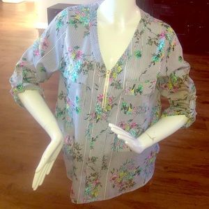Striped floral novelty blouse